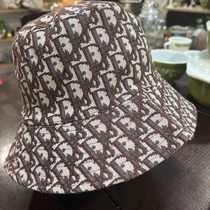Beige canvas dior bucket hat